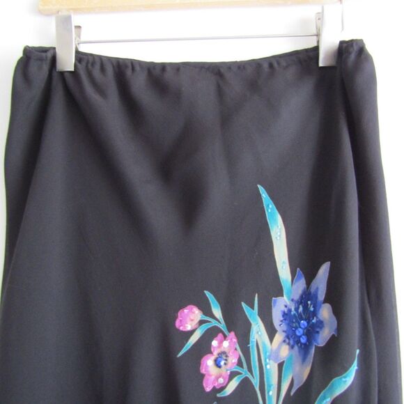 Robbie Bee Silk Skirt 16 Black Floral Beaded Fairy Vintage Y2K Whimsygoth - Picture 2 of 9